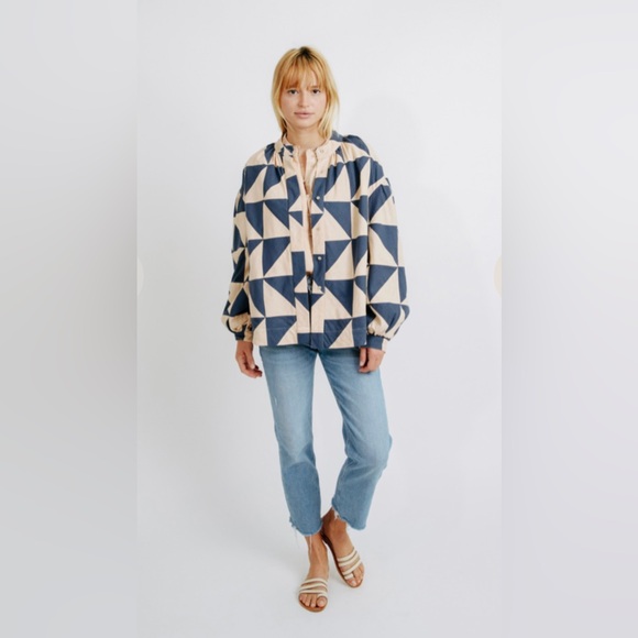 Mirth Jackets & Blazers - Mirth Bergen Patchwork Jacket in Navy/Peach